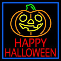 Happy Halloween Pumpkin With Blue Border Leuchtreklame