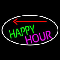 Happy Hour And Arrow Oval With White Border Leuchtreklame