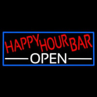 Happy Hour Bar Open With Blue Border Leuchtreklame