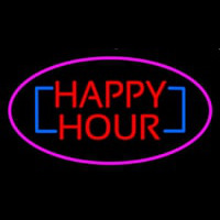Happy Hour Oval Pink Leuchtreklame