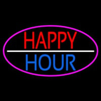 Happy Hour Oval With Pink Border Leuchtreklame