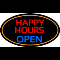 Happy Hours Open Oval With Orange Border Leuchtreklame