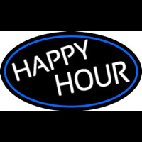 Happy Hours Oval With Blue Border Leuchtreklame