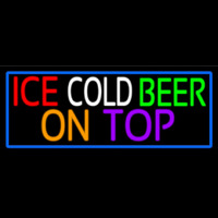 Ice Cold Beer On Top With Blue Border Leuchtreklame