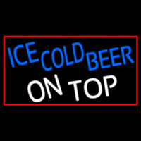 Ice Cold Beer On Top With Red Border Leuchtreklame