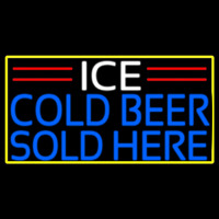 Ice Cold Beer Sold Here With Yellow Border Leuchtreklame