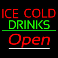 Ice Cold Drinks Red Open Leuchtreklame