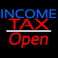 Income Ta  Open White Line Leuchtreklame
