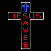 Jesus Saves With Cross Leuchtreklame