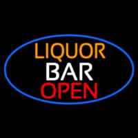 Liquor Bar Open Oval With Blue Border Leuchtreklame