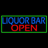 Liquor Bar Open With Green Border Leuchtreklame