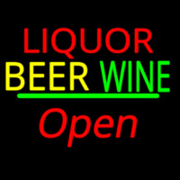 Liquor Beer Wine Cursive Open Leuchtreklame