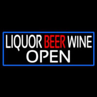 Liquor Beer Wine Open With Blue Border Leuchtreklame