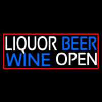 Liquor Beer Wine Open With Red Border Leuchtreklame