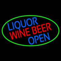 Liquor Wine Beer Open Oval With Green Border Leuchtreklame