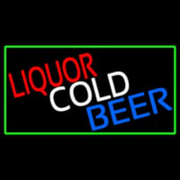 Liquors Cold Beer With Green Border Leuchtreklame