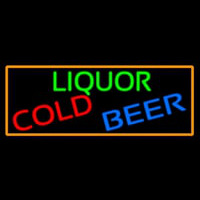 Liquors Cold Beer With Orange Border Leuchtreklame