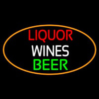 Liquors Wines Beer Oval With Orange Border Leuchtreklame