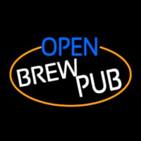 Open Brew Pub Oval With Orange Border Leuchtreklame
