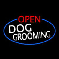 Open Dog Grooming Oval With Blue Border Leuchtreklame