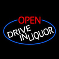 Open Drive In Liquor Oval With Blue Border Leuchtreklame