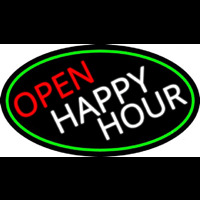 Open Happy Hour Oval With Green Border Leuchtreklame