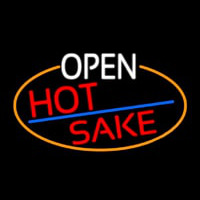 Open Hot Sake Oval With Orange Border Leuchtreklame