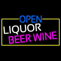 Open Liquor Beer Wine With Yellow Border Leuchtreklame