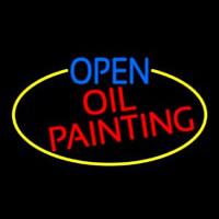 Open Oil Painting Oval With Yellow Border Leuchtreklame