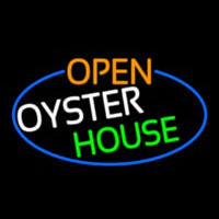 Open Oyster House Oval With Blue Border Leuchtreklame