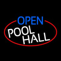 Open Pool Hall Oval With Red Border Leuchtreklame
