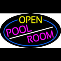 Open Pool Room Oval With Blue Border Leuchtreklame