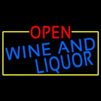 Open Wine And Liquor With Yellow Border Leuchtreklame