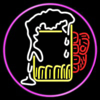 Overflowing Cold Beer Mug Oval With Pink Border Real Neon Glass Tube Leuchtreklame