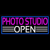 Photo Studio Open With Blue Border Leuchtreklame