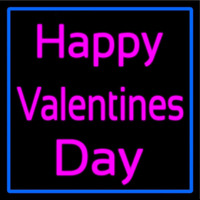Pink Cursive Happy Valentines Day With Blue Border Leuchtreklame