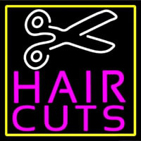 Pink Hair Cut With Scissor Leuchtreklame