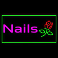 Pink Nails With Flower Logo Green Border Leuchtreklame