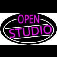 Pink Open Studio Oval With White Border Leuchtreklame