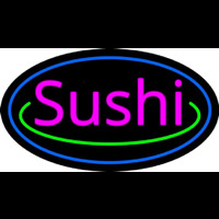 Pink Sushi With Blue Border Leuchtreklame