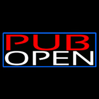Pub Open With Blue Border Leuchtreklame