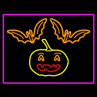 Pumpkin And Bats With Pink Border Leuchtreklame