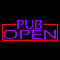 Purple Pub Open With Red Border Leuchtreklame