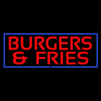 Red Burgers And Fries With Blue Border Leuchtreklame
