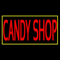 Red Candy Shop With Yellow Border Leuchtreklame