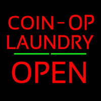Red Coin Op Laundry Block Open Green Line Leuchtreklame