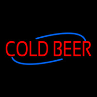 Red Cold Beer With Blue Border With Blue Line Leuchtreklame