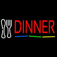 Red Dinner Multicolored Line With Spoon And Fork Leuchtreklame