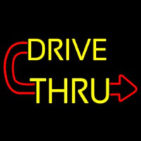 Red Drive Thru With Curved Arrow Leuchtreklame