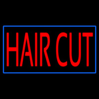 Red Hair Cut With Blue Border Leuchtreklame